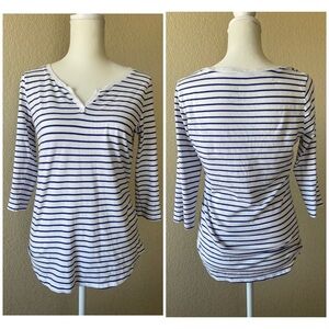 Gap 3/4 sleeve white striped cotton blend top - xs